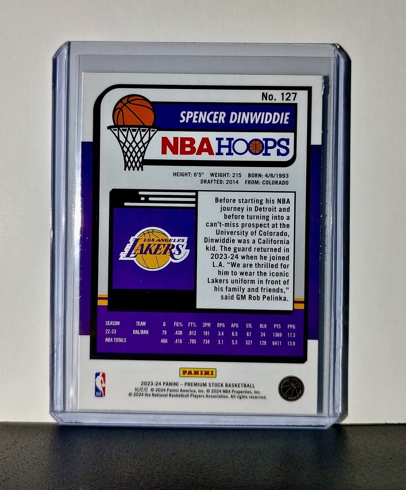 Spencer Dinwiddie 2023-24 Panini Premium Stock NBA Hoops #127 Card LA Lakers