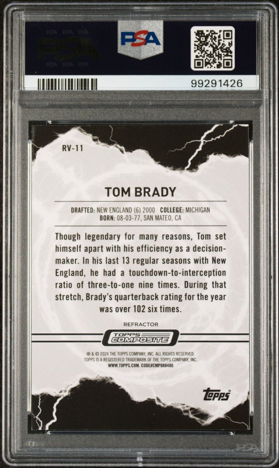 Tom Brady 2023 Topps Resurgence Voltaic Refractor NFL RV-11 Card PSA 10 Gem Mint