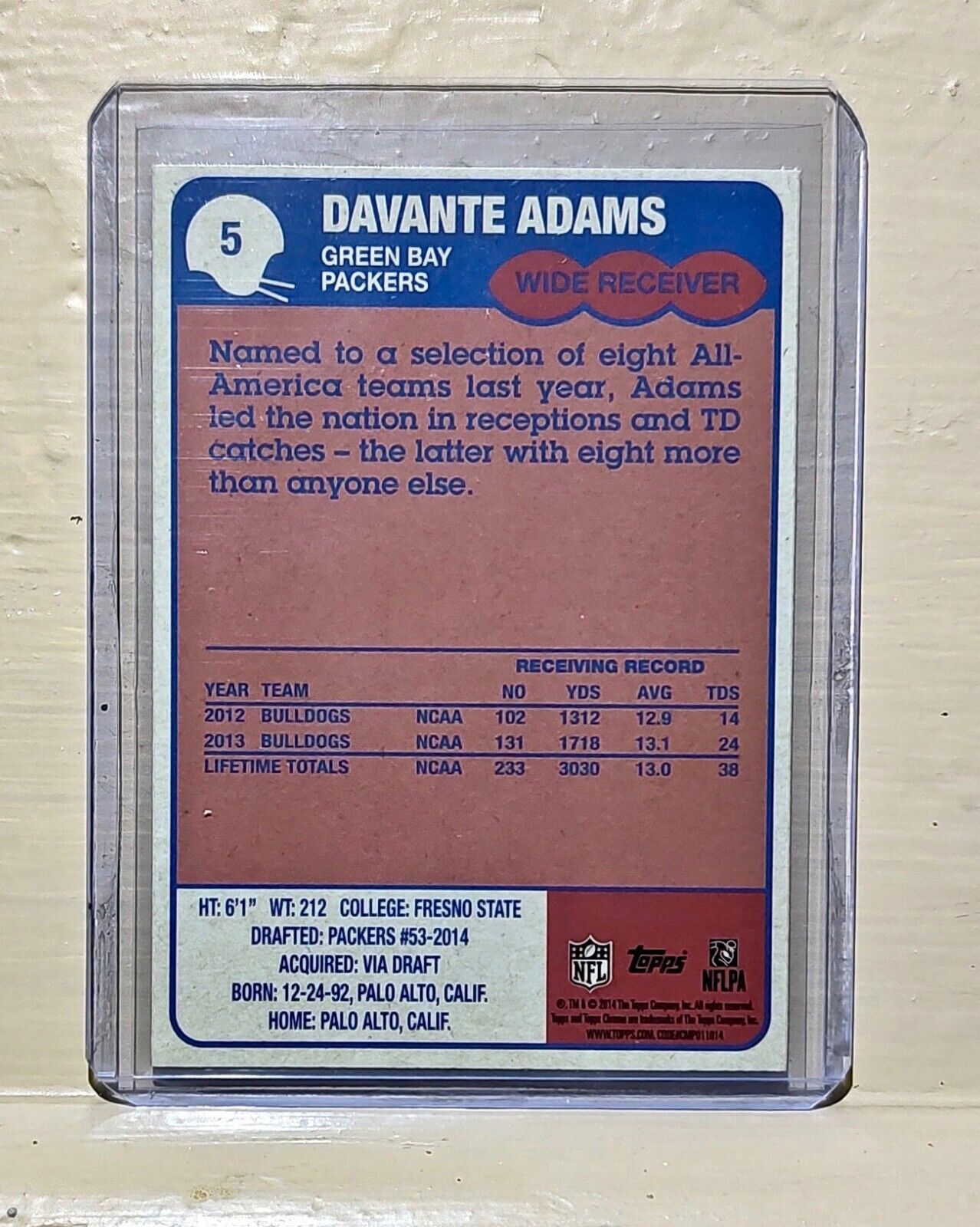 2014 DaVante Adams Topps #5 Rookie NFL Trading Card Packers