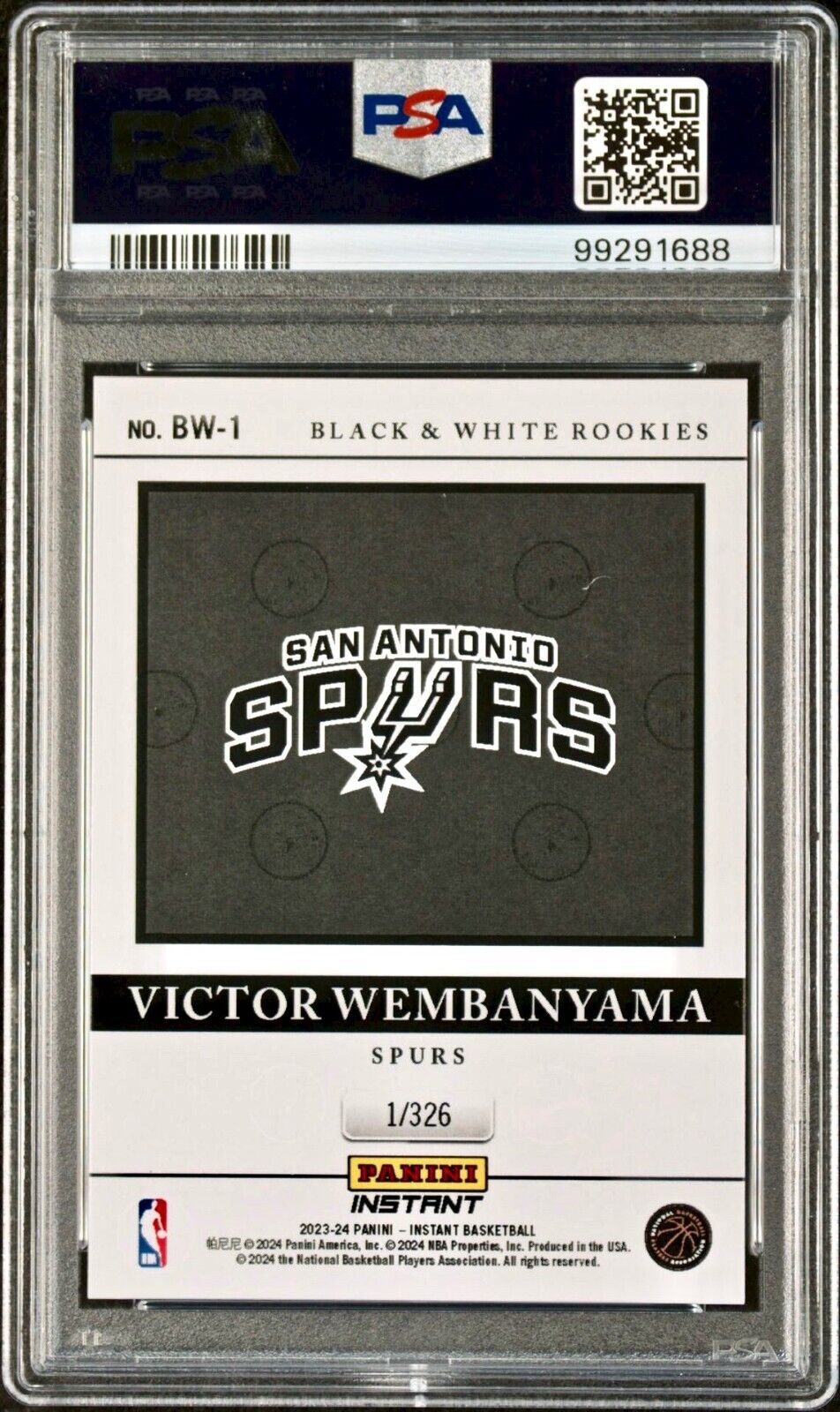 Victor Wembanyama 2023 Panini Black & White Rookies NBA #BW-1 Card PSA 9 Mint