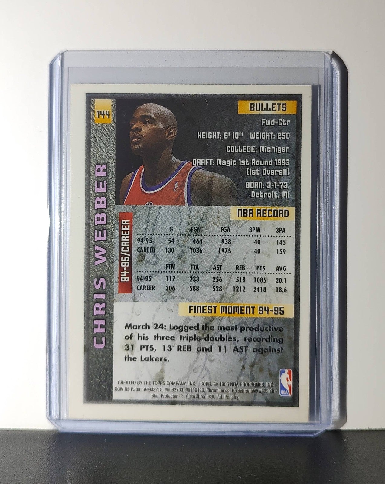 Chris Webber 1995-96 Topps Finest NBA #144 Card Bullets