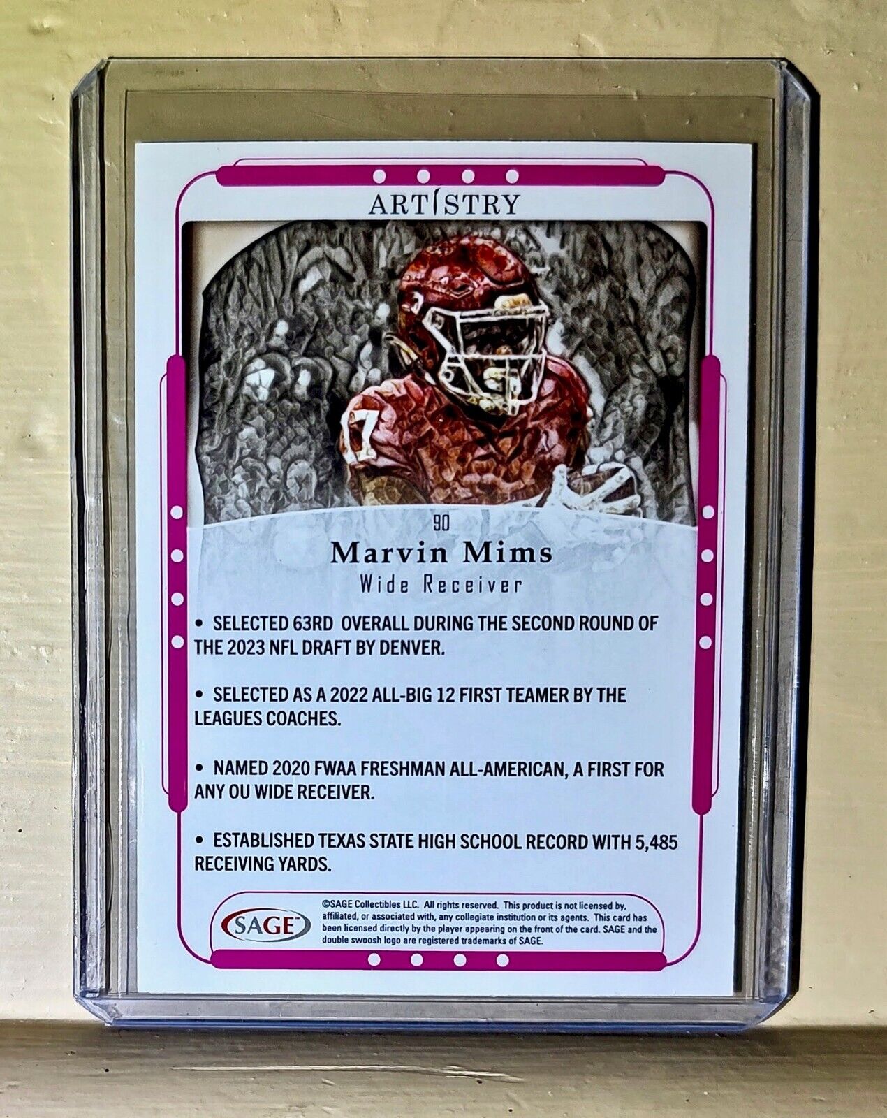 Marvin Mims 2023 SAGE NFL Artistry Football #90 Card