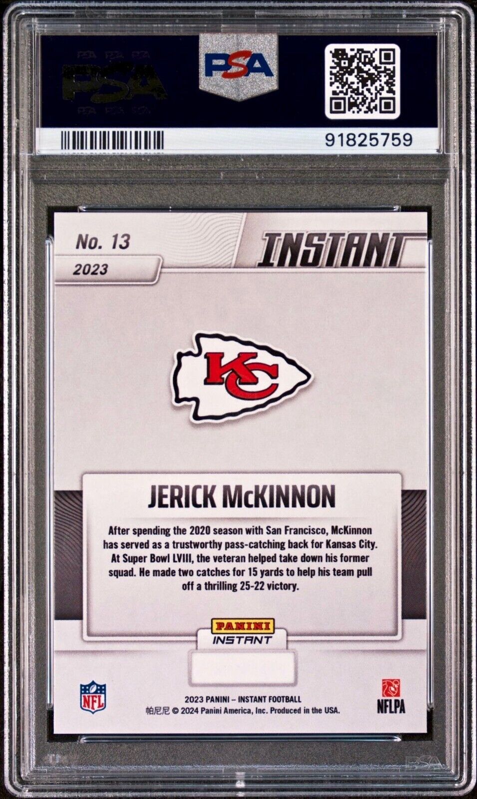 Jerick McKinnon 2023 Panini NFL Superbowl Champions #13 Card PSA 9 Mint