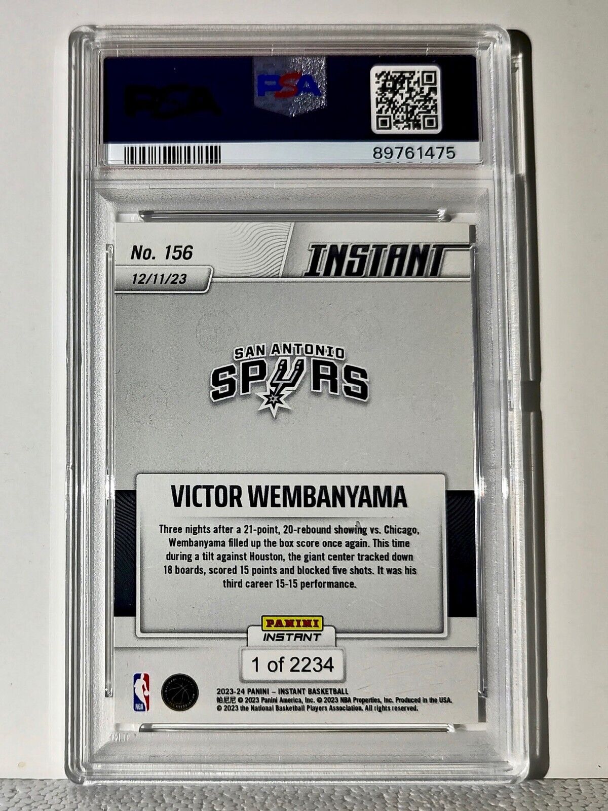 Victor Wembanyama 2023-24 Panini #156 NBA Rookie Basketball Card 1 of 2234 PSA 8