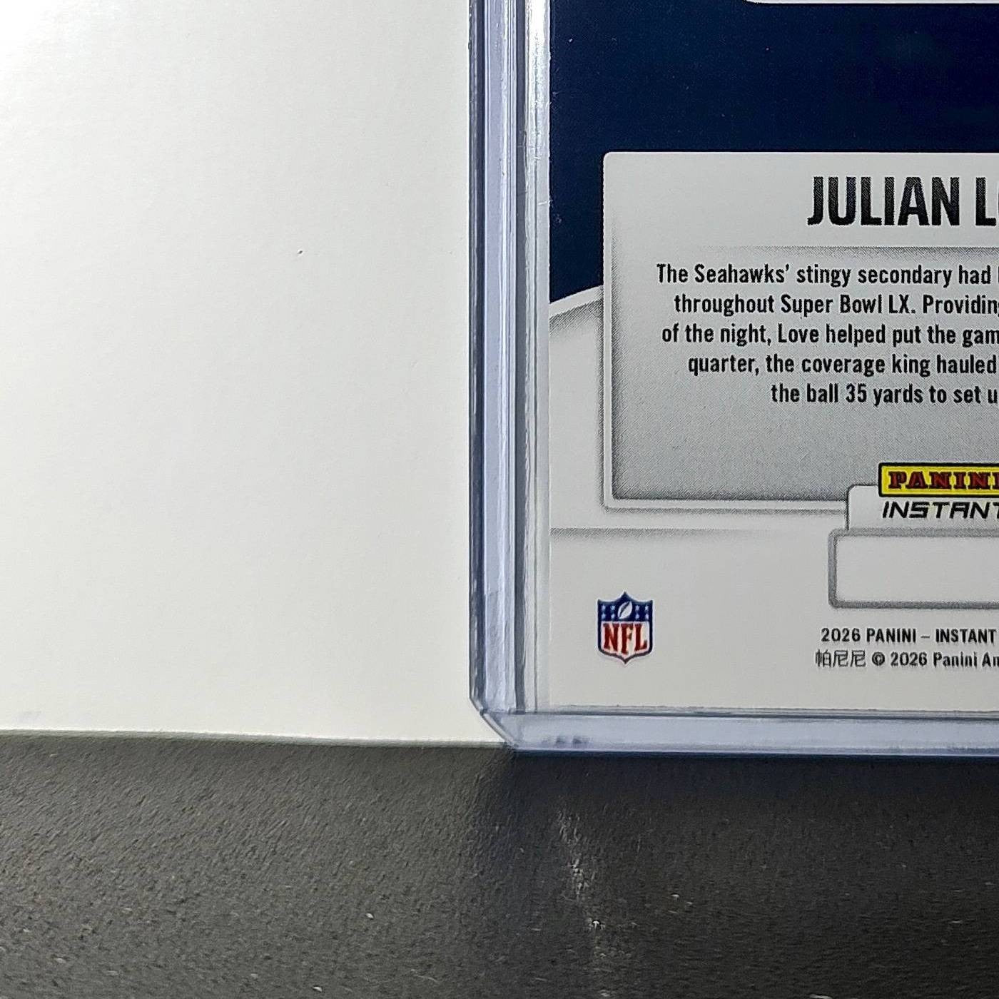 Julian Love 2026 Panini NFL Super Bowl LIX Champions #26 Card Seattle Seahawks