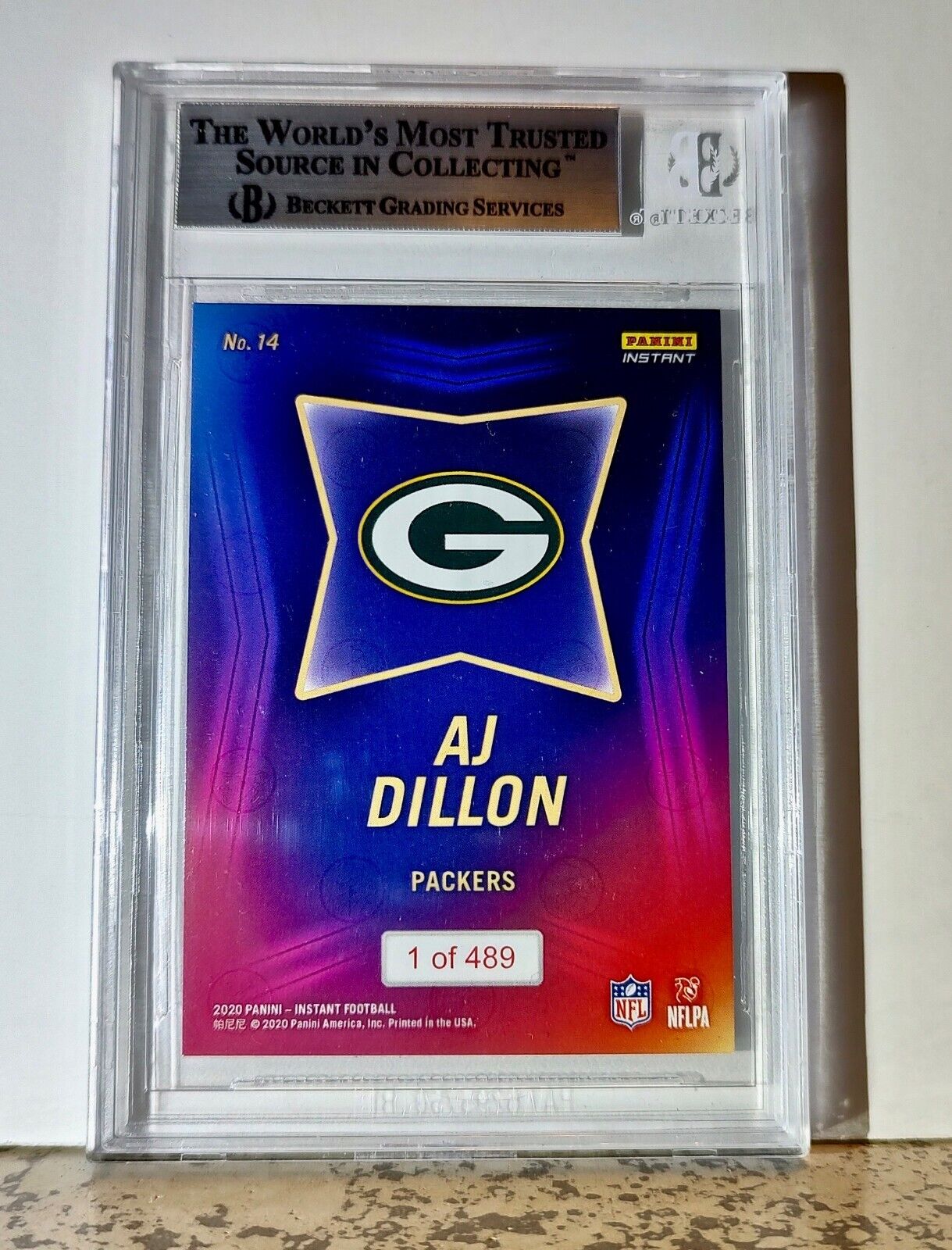 AJ Dillon 2020 Panini NFL #14 Draft Rookie Card 1 of 489 BGS 9 Mint Packers