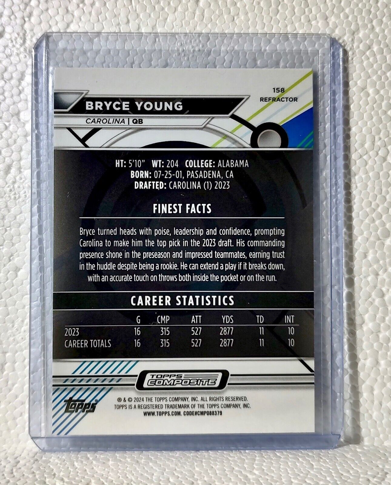 Bryce Young 2023 Topps Finest Refractor NFL #158 Rookie Card Carolina Panthers