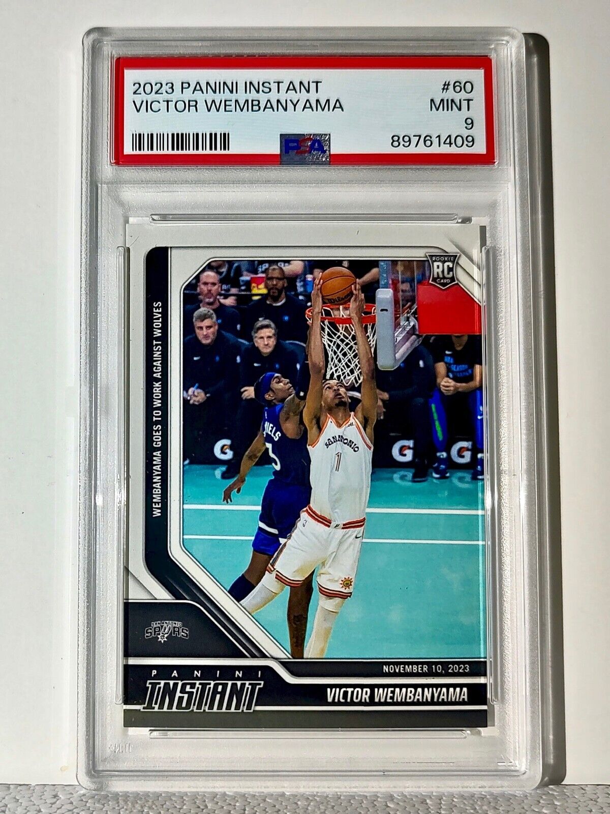 Victor Wembanyama 2023-24 Panini #60 NBA Rookie Card Spurs 1 of 6522 PSA 9 Mint