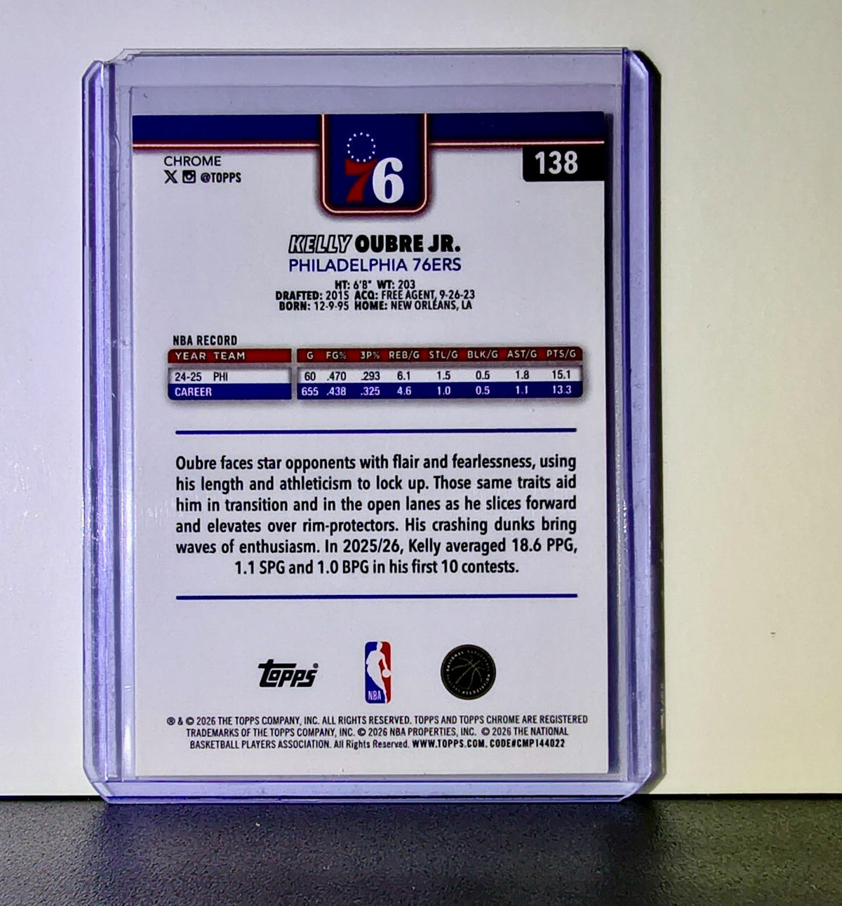 Kelly Oubre Jr. 2025-26 NBA Topps Chrome Update X-Fractor #138 Card 76ers