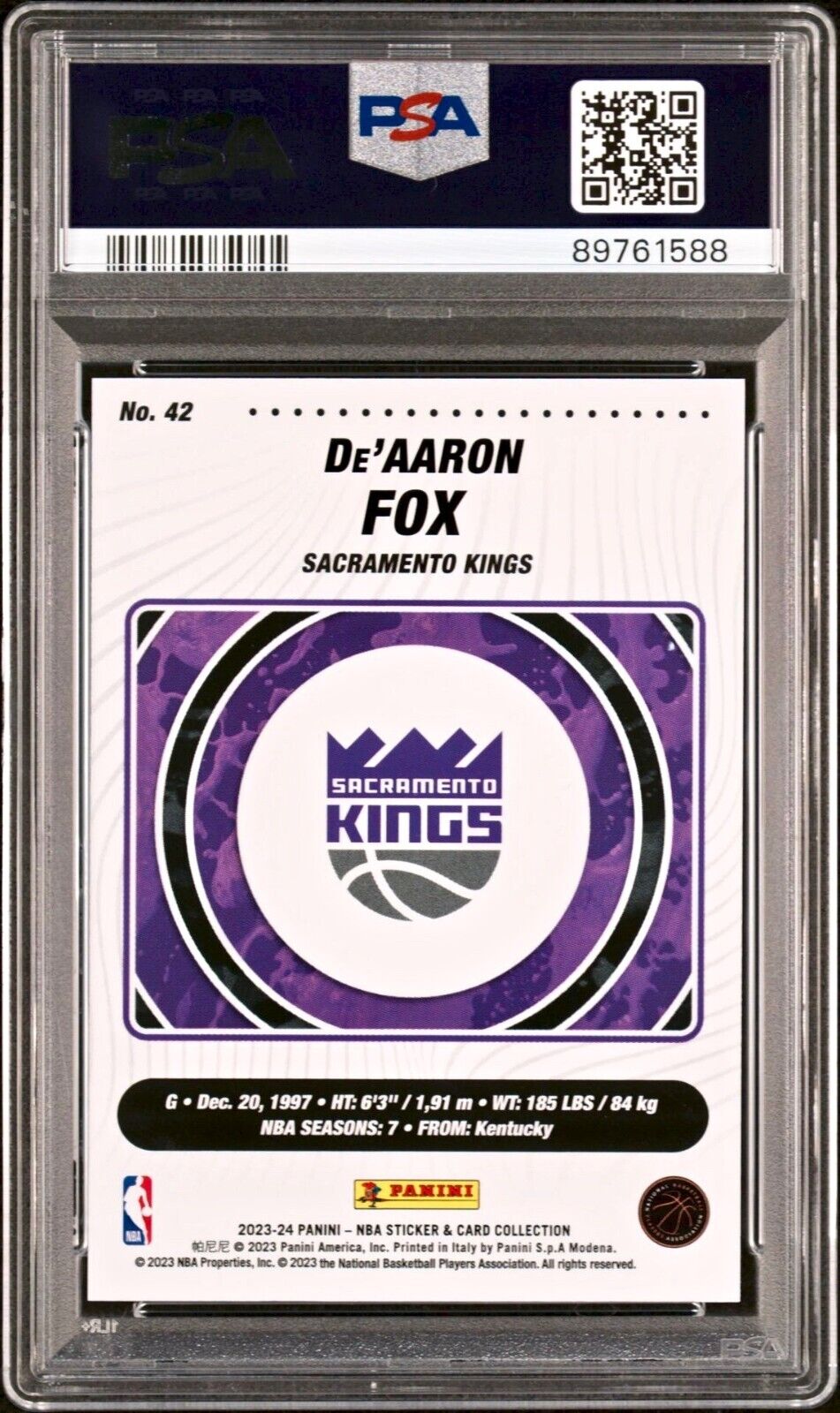 2023-24 De'Aaron Fox Panini NBA #42 Red Foil Card Kings #117 / 125 PSA 6 EX-MT