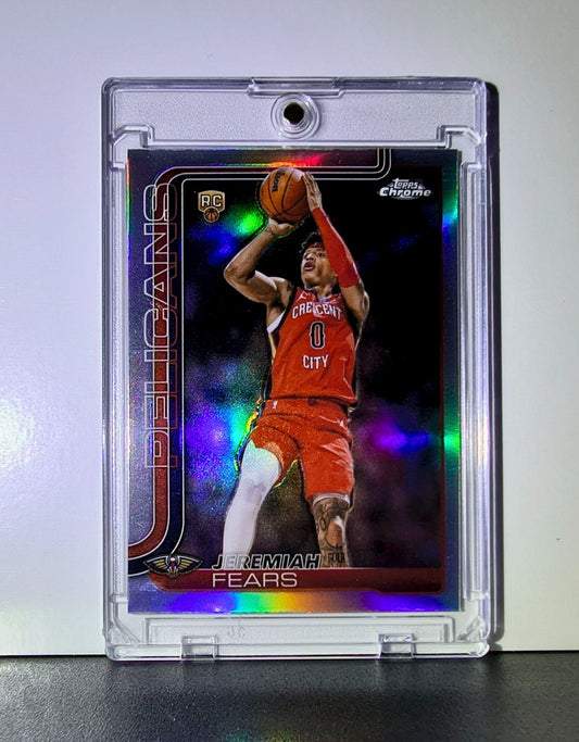 Jeremiah Fears Rookie 2025 NBA Topps Chrome Update #157 Refractor Card Pelicans