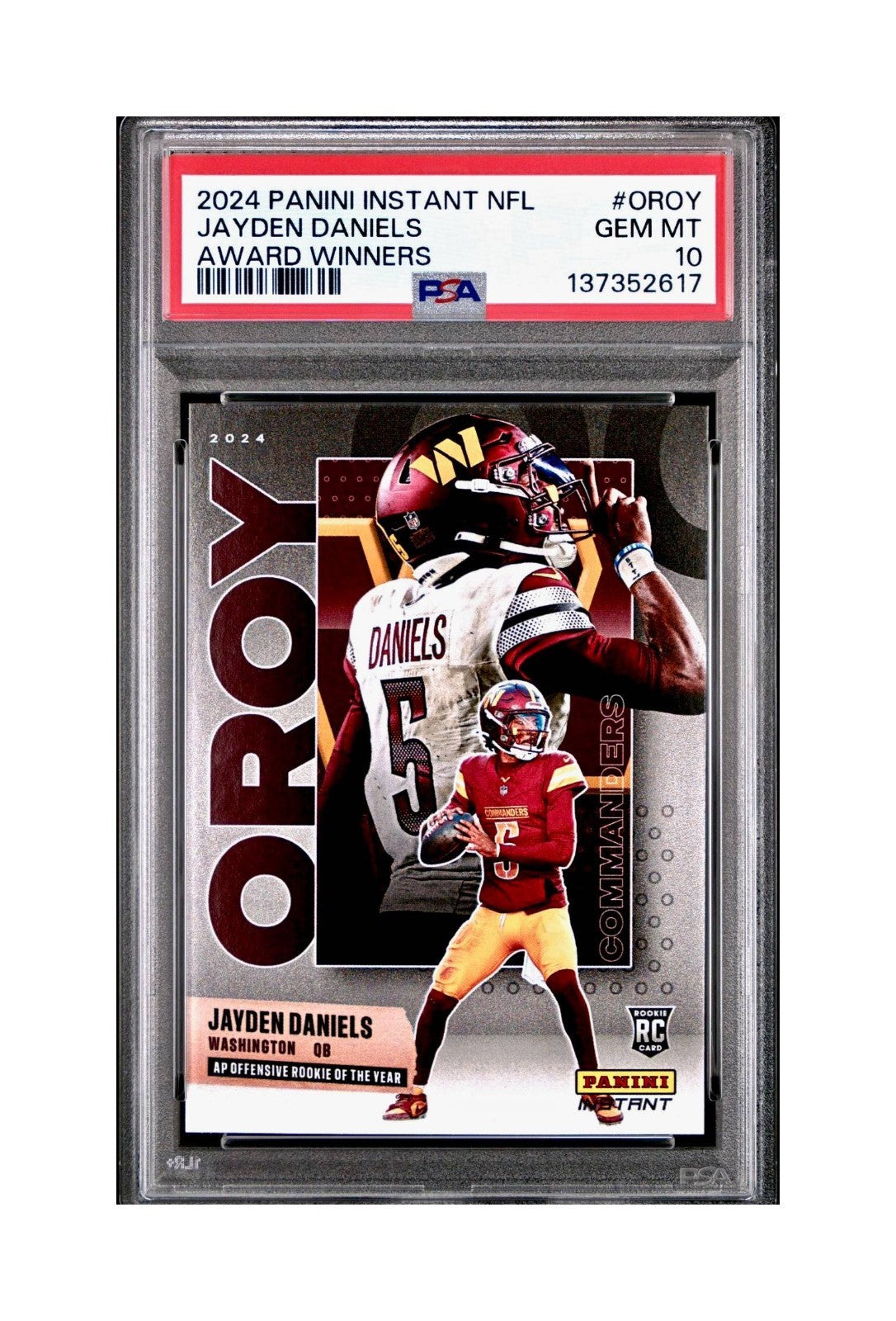 Jayden Daniels 2024 Panini NFL AP Offensive Rookie of the Year Commanders PSA 10
