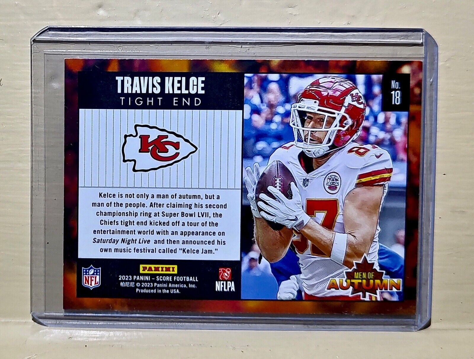 Travis Kelce 2023 Panini NFL #18 Score Men of Autumn Football Card Chiefs