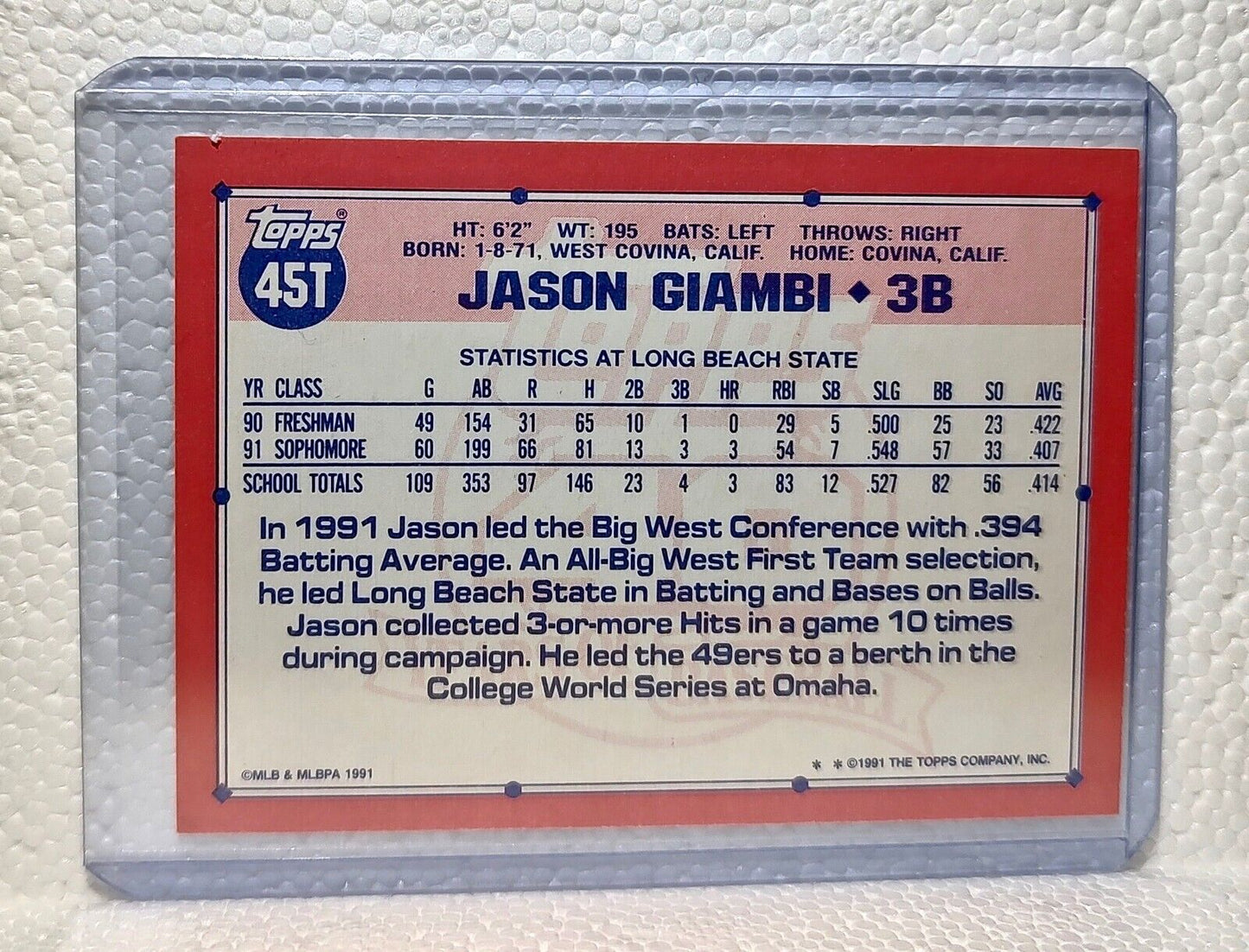 Jason Giambi 1991 Topps MLB #45T 40 Years of Baseball Card Team USA