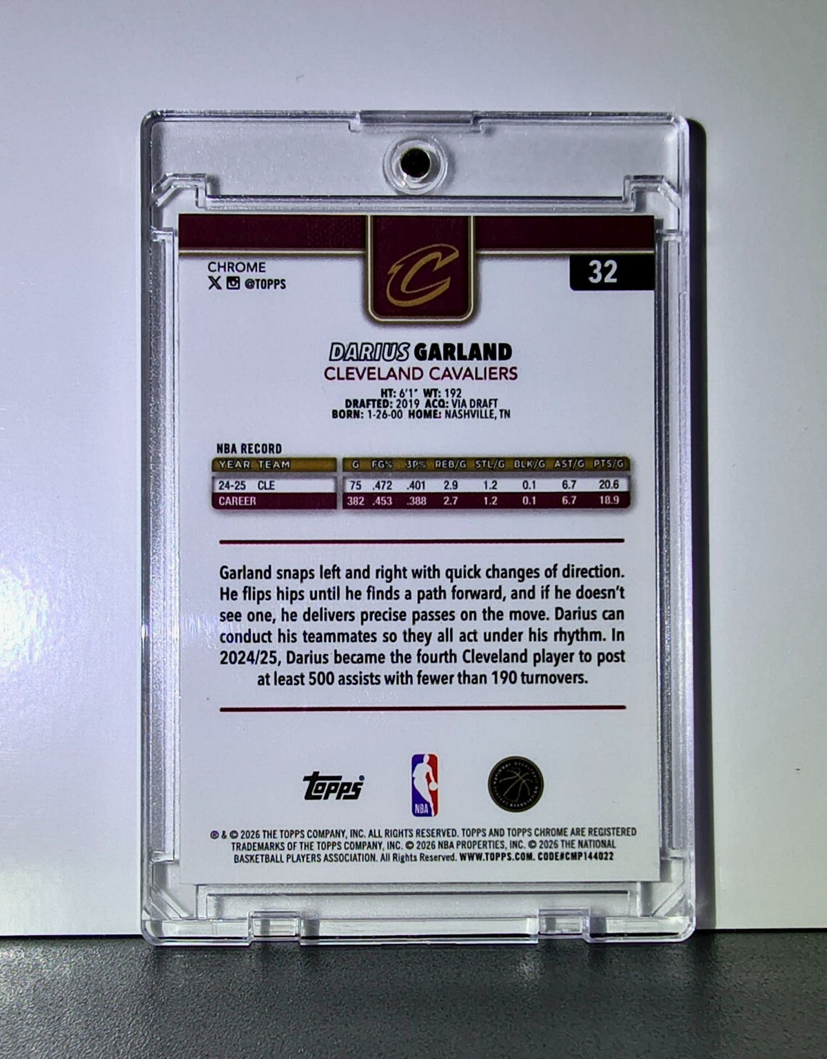 Darius Garland 2025-26 NBA Topps Chrome Update #32 Sparkle Refractor Caveliers