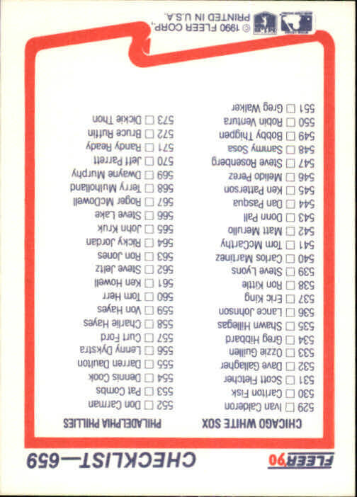 1990 Checklist Fleer Baseball Card #659