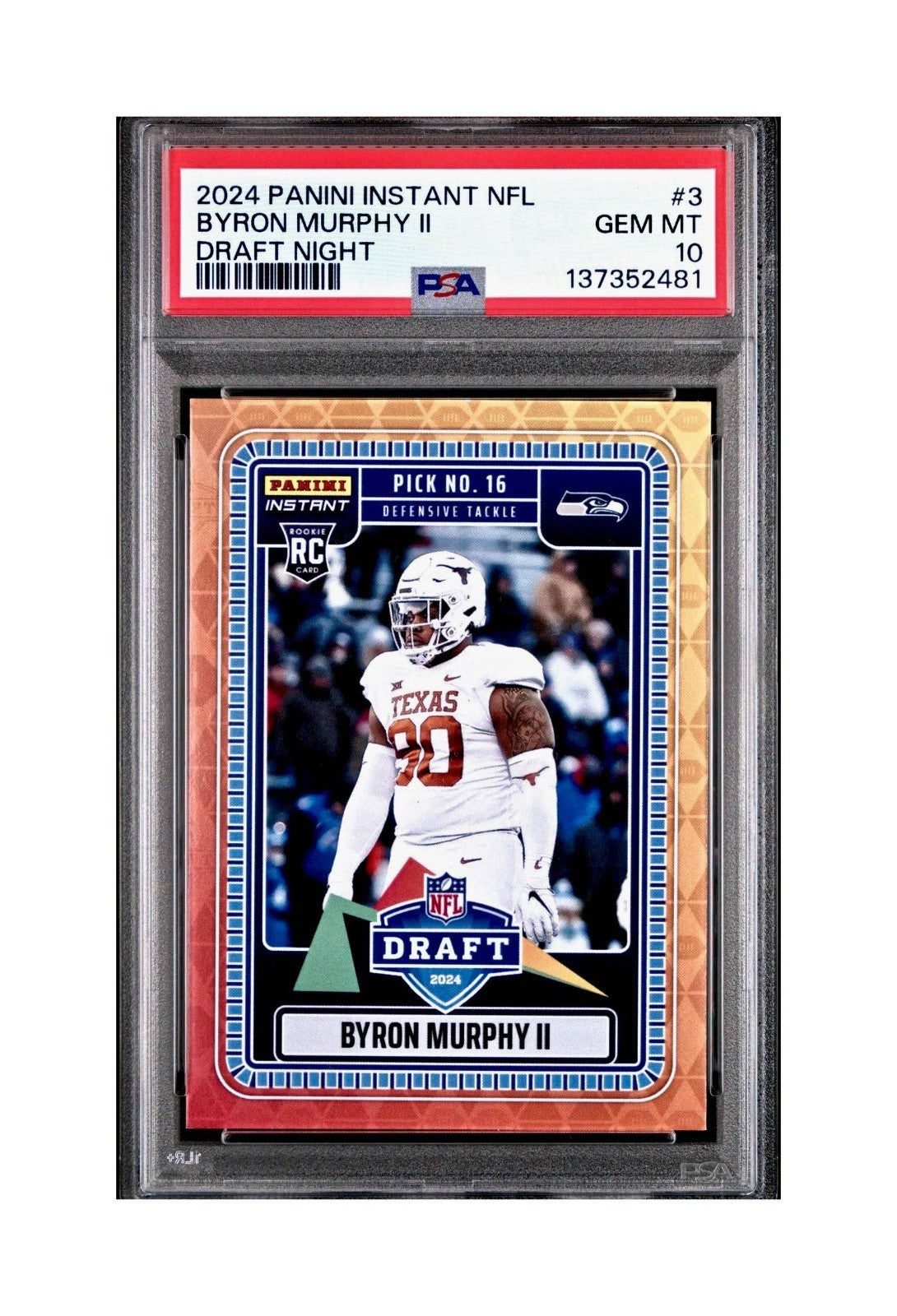 Byron Murphy II 2023 Panini Draft Night #NFLDN-3 Rookie Seattle Seahawks PSA 10