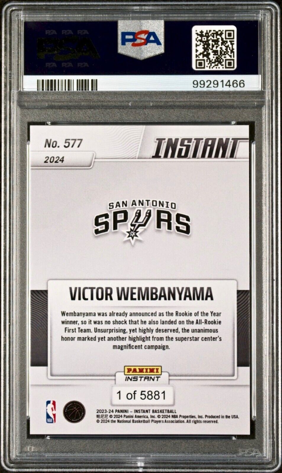 Victor Wembanyama 2023 Panini NBA All-Rookie 1st Team #577 Rookie Card PSA 8