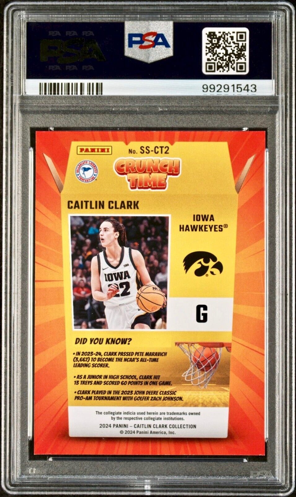 Caitlin Clark 2024 Panini Crunch Time #SS-CT2 Parallel Card PSA 9 Mint