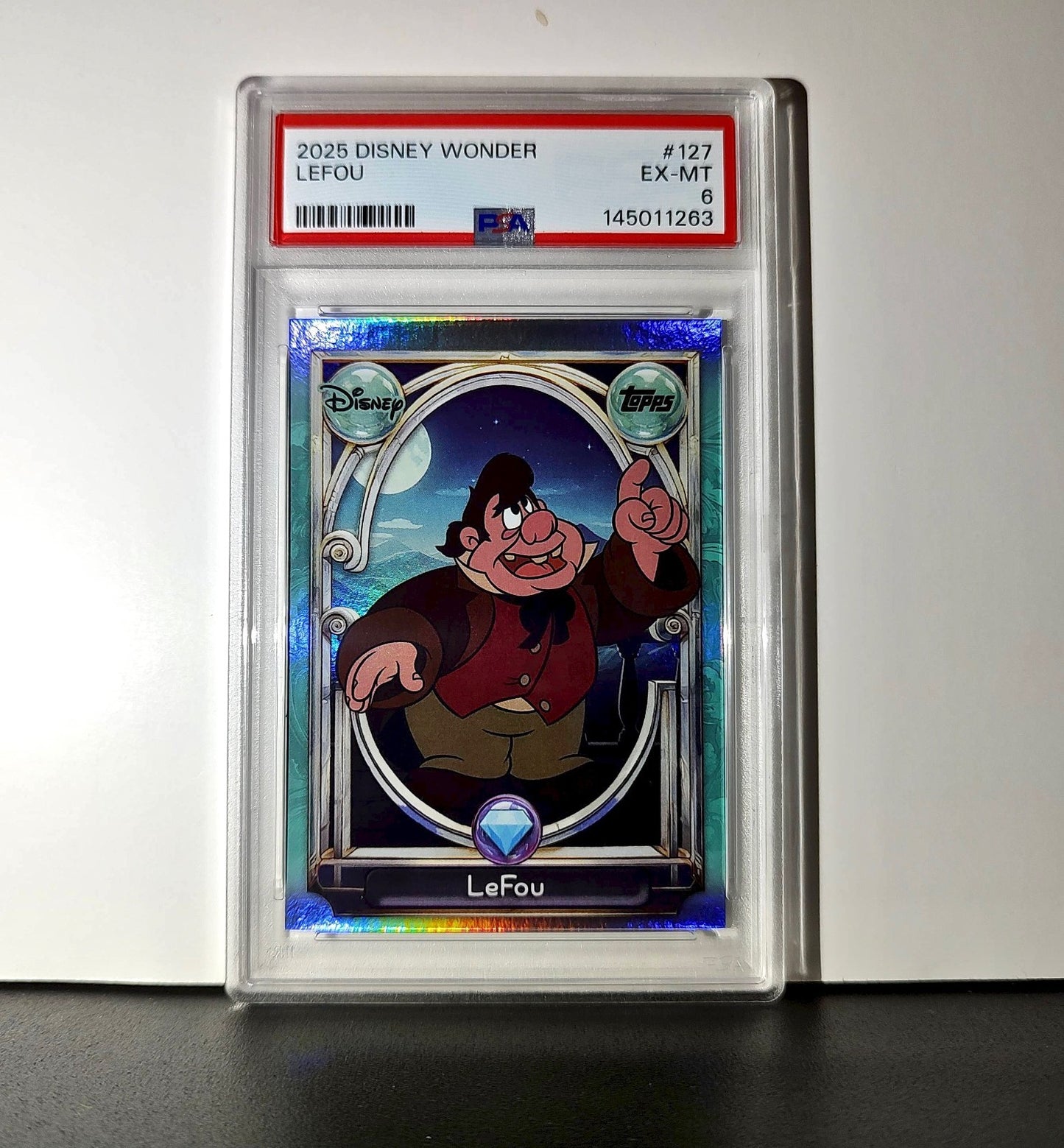 LeFou 2025 Topps Disney Wonder #127 Diamond Card Beauty and the Beast PSA 6