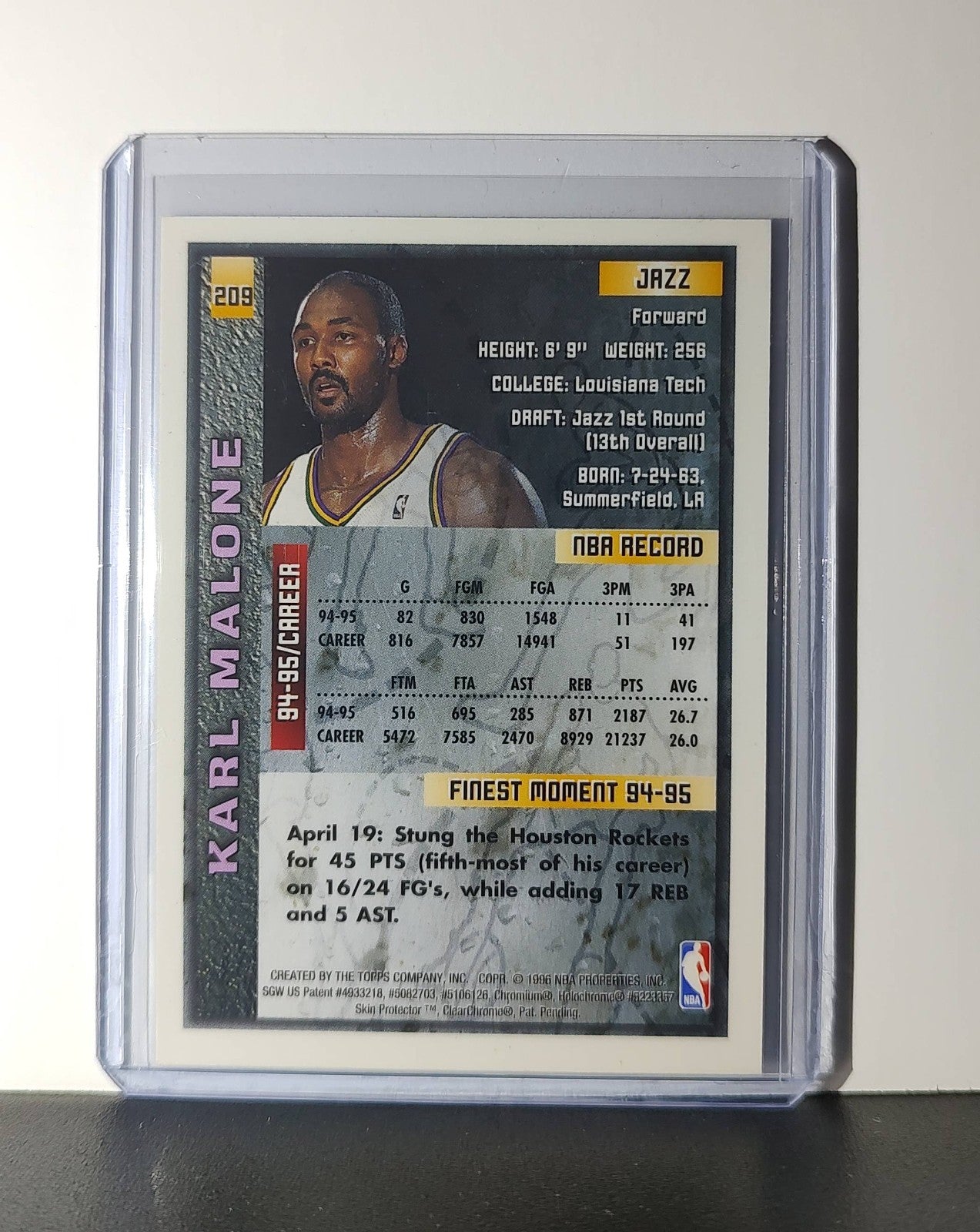 Karl Malone 1995-96 Topps Finest NBA #209 Card Utah Jazz