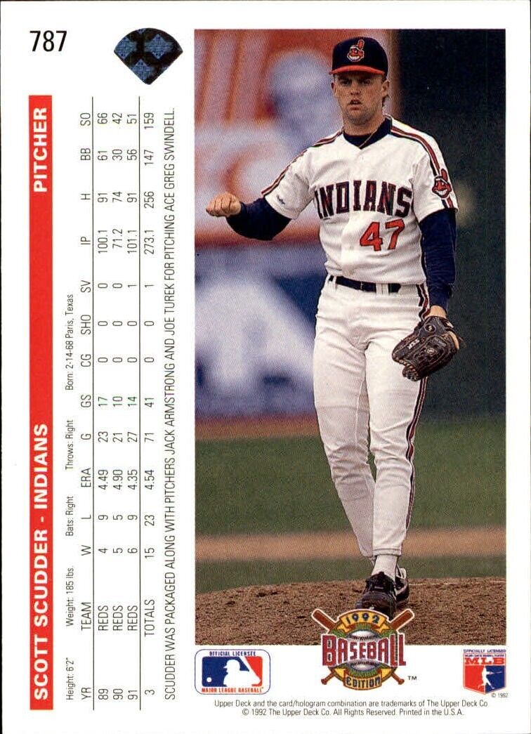 Scott Scudder 1992 Upper Deck MLB #787 Baseball Card Cleveland Indians