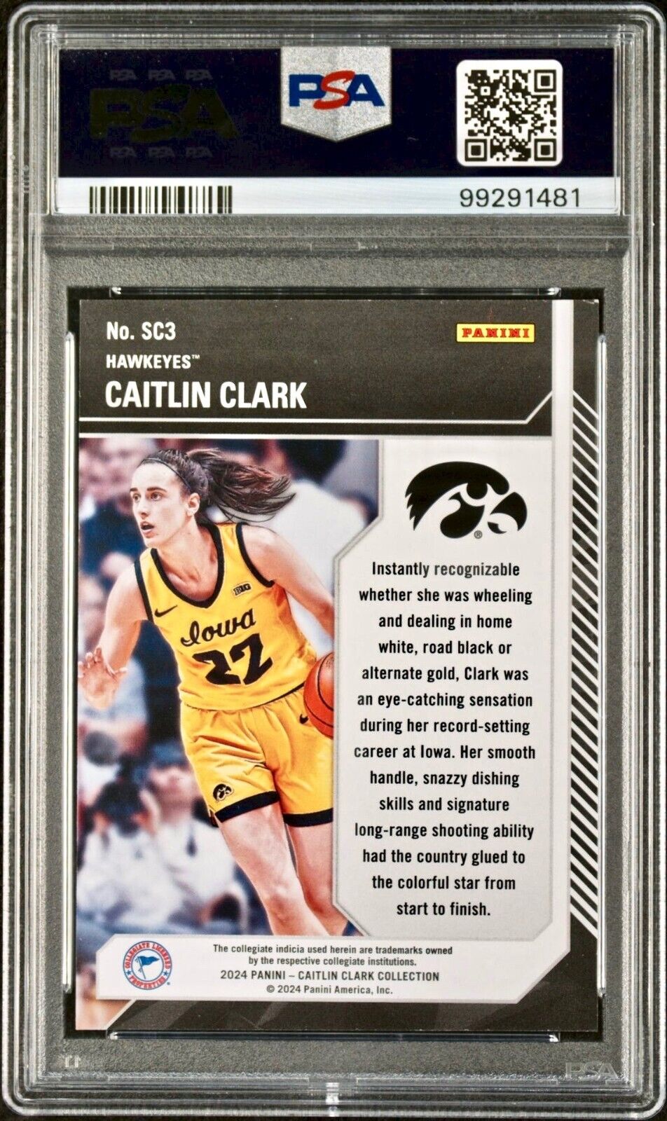 Caitlin Clark 2024 Panini College Contenders School Colors #SC3 Parallel PSA 8