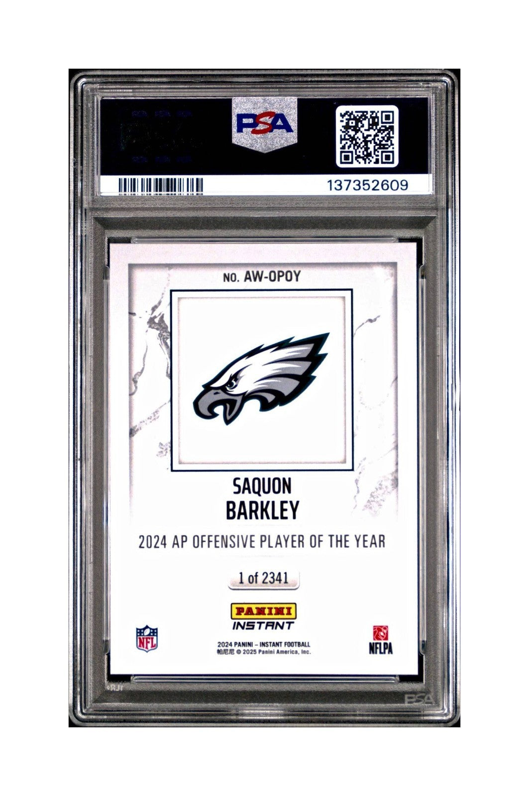 Saquon Barkley 2024 Panini NFL Offensive Player of the Year Eagles PSA 8 NM-MT