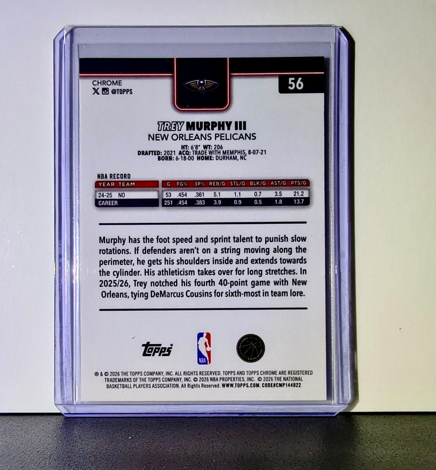 Trey Murphy III 2025-26 NBA Topps Chrome Update RayWave Refractor #56 Card