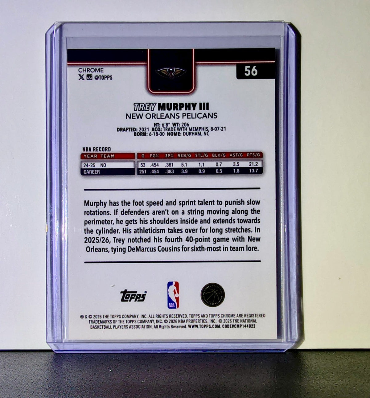 Trey Murphy III 2025-26 NBA Topps Chrome Update RayWave Refractor #56 Card