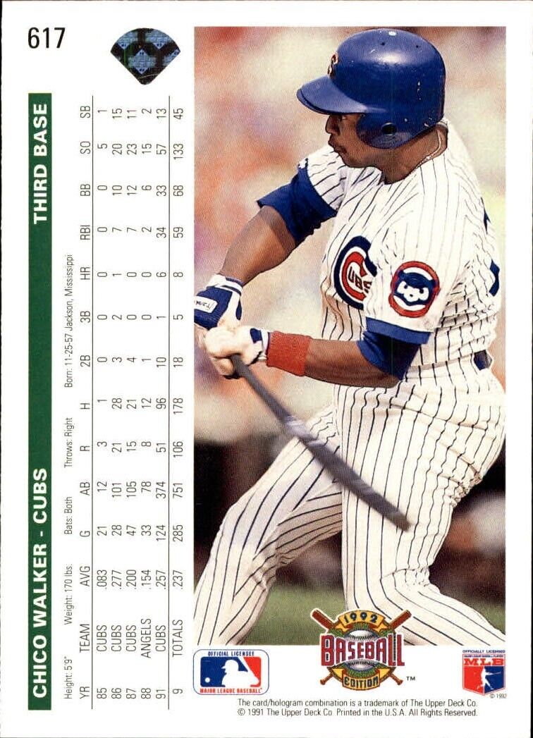 Chico Walker 1992 Upper Deck MLB #617 Baseball Card Chicago Cubs