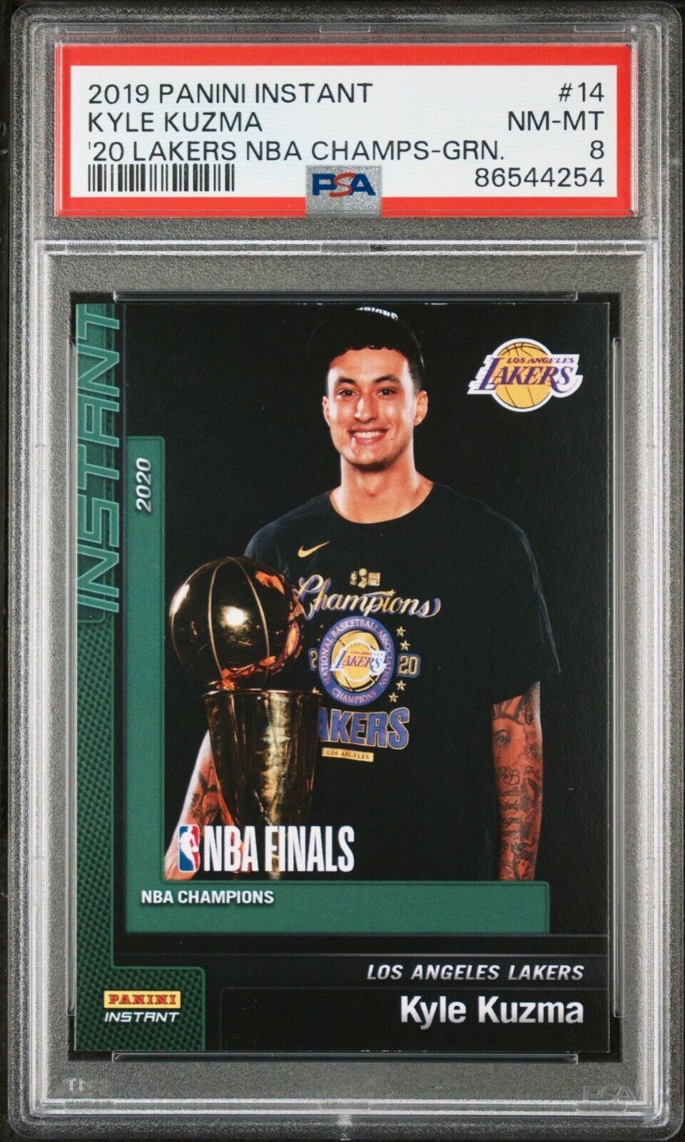 Kyle Kuzma 2020 Panini LA Lakers NBA Champions #14 Green Card 10/10 PSA 8 NM-MT