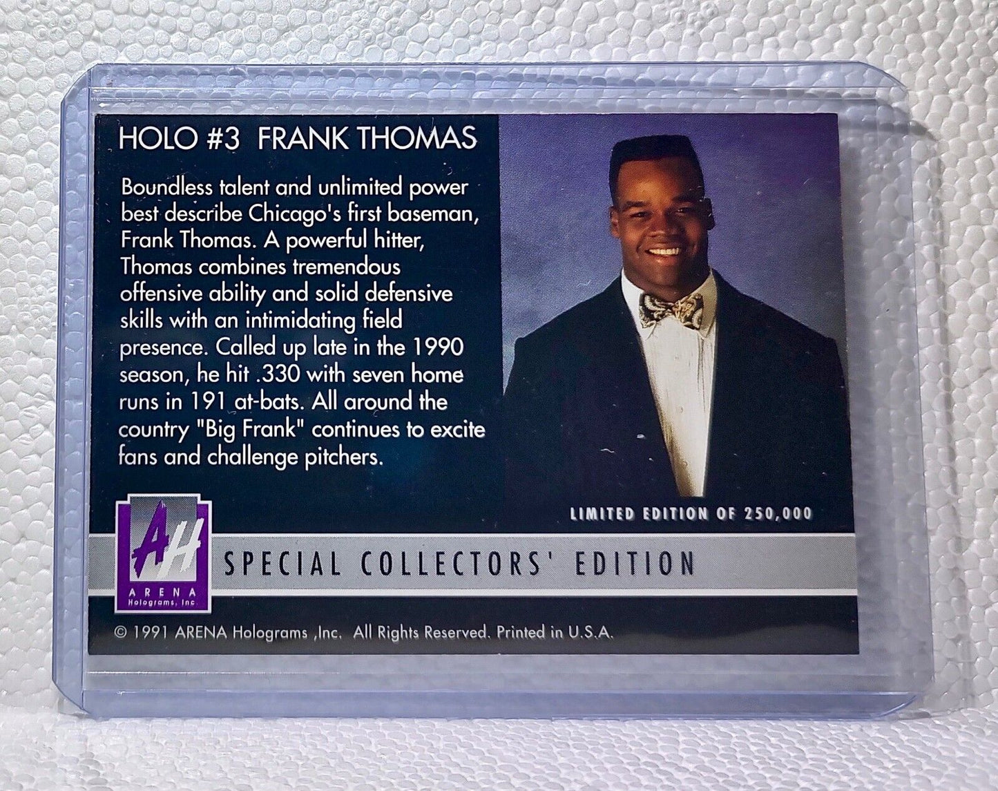 Frank Thomas 1991 Arena Holograms MLB #3 Baseball Card Chicago White Sox