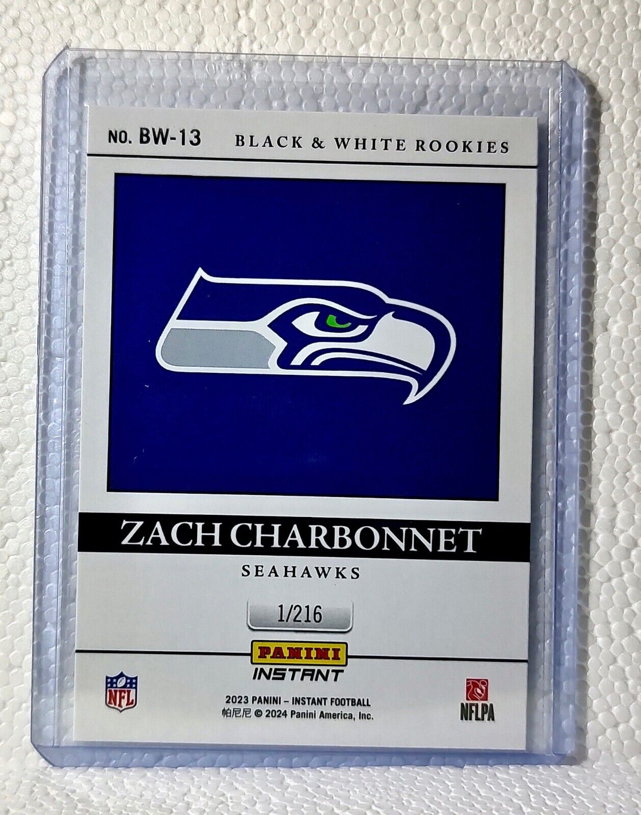 Zach Charbonnet 2023 Panini NFL #13 Black & White Rookies Card Seahawks 1/216