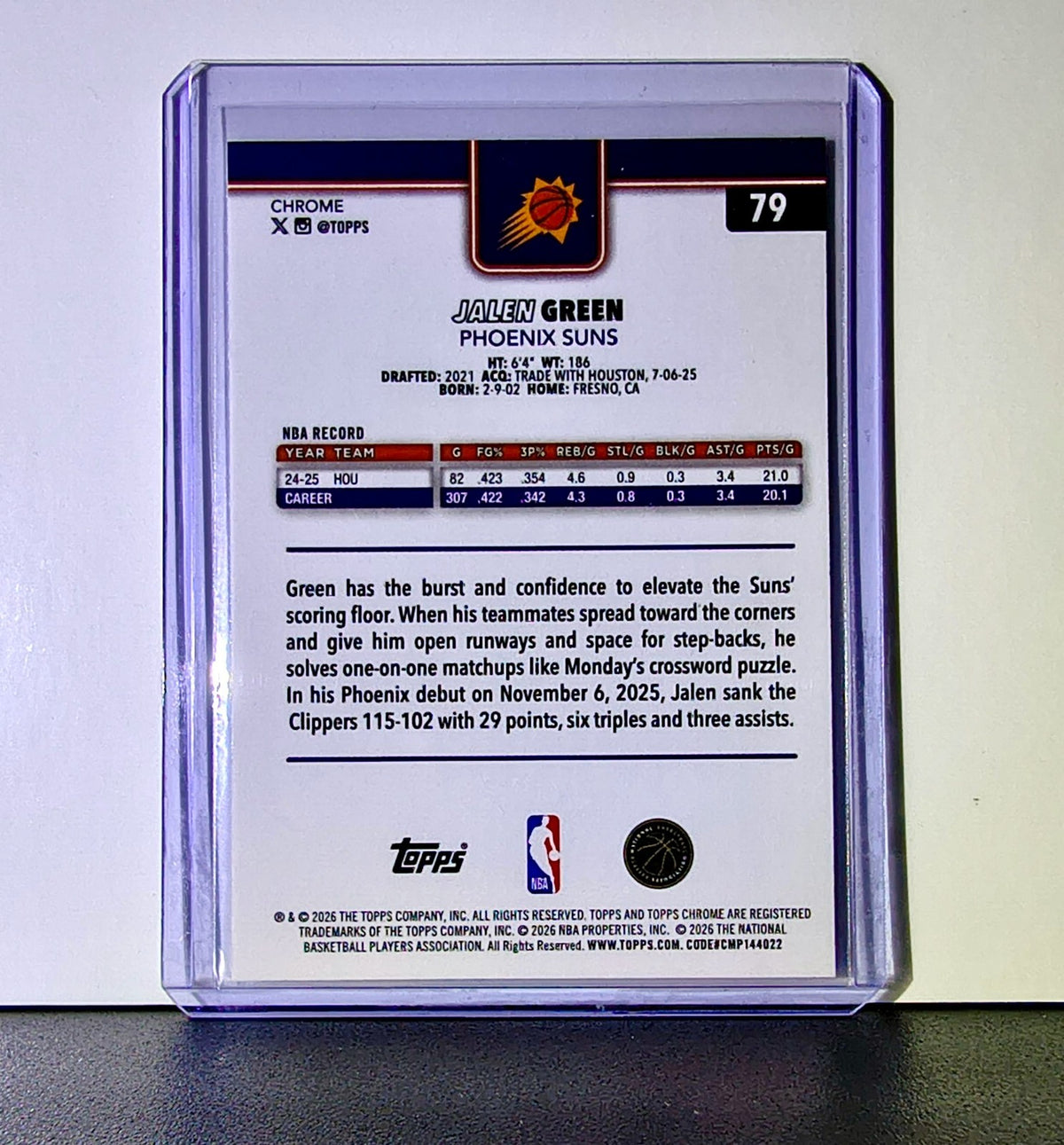 Jalen Green 2025-26 NBA Topps Chrome Update #79 Basketball Card Phoenix Suns