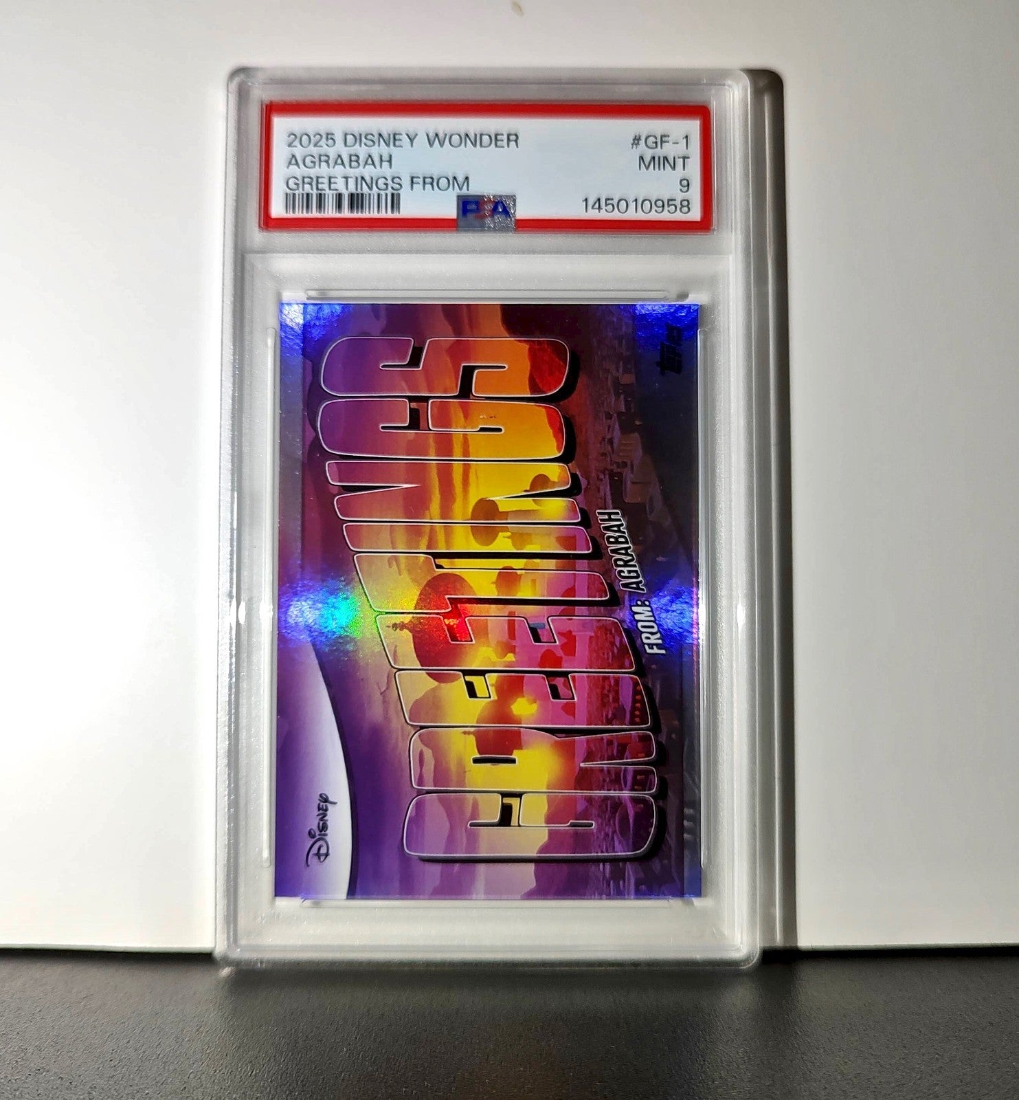 Agrabah 2025 Topps Disney Wonder #GF-1 Greetings From Card Aladdin PSA 9