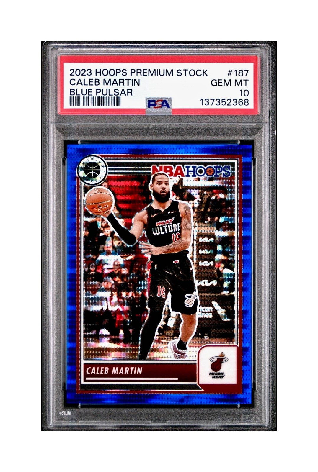 Caleb Martin 2023 Panini Hoops Premium #187 30/75 Blue Pulsar PSA 10 Gem Mint