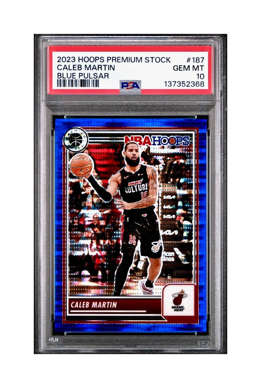 Caleb Martin 2023 Panini Hoops Premium #187 30/75 Blue Pulsar PSA 10 Gem Mint