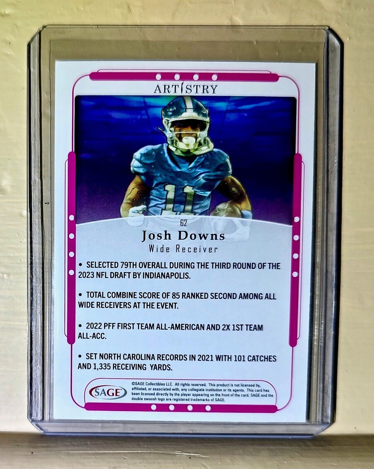 Josh Downs 2023 SAGE NFL Artistry Football #62 Card