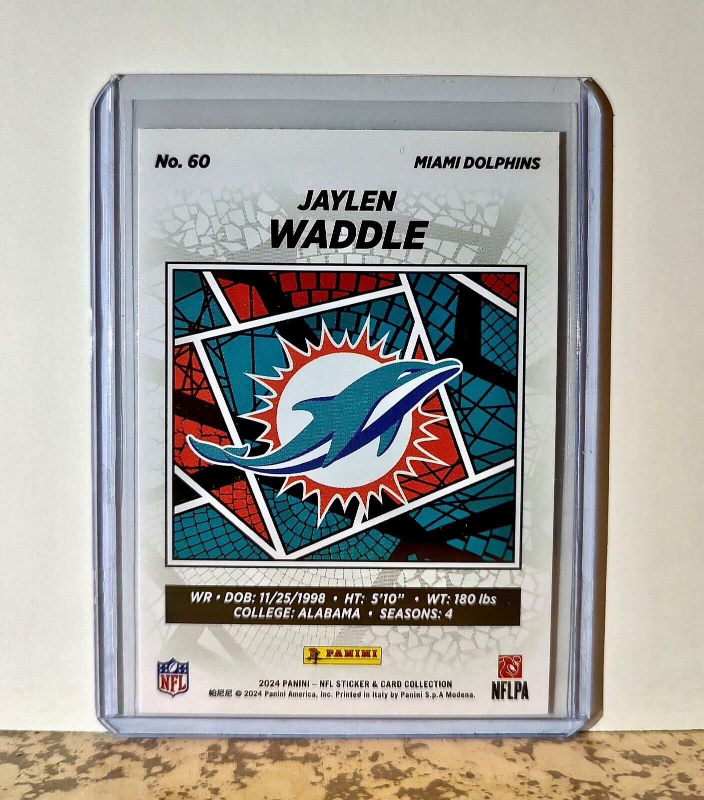 Jaylen Waddle 2024 Panini NFL #60 Sticker Card Miami Dolphins