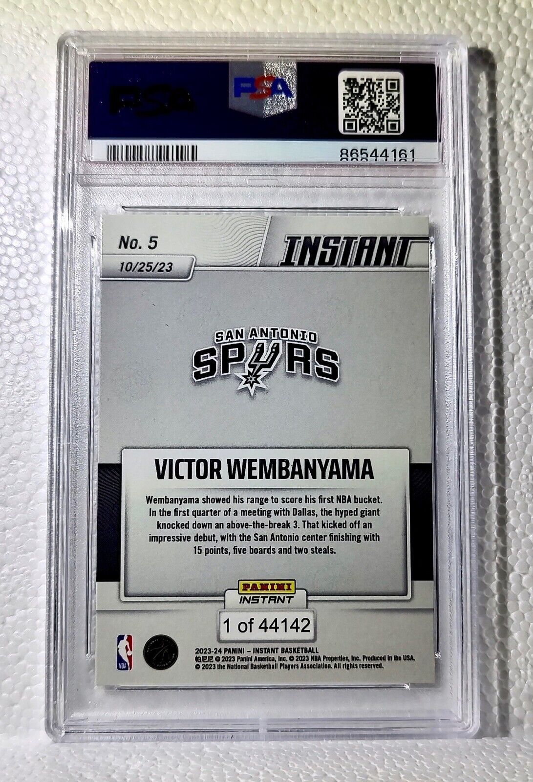 Victor Wembanyama 2023-24 Panini #5 NBA Rookie Basketball Card Spurs PSA 9 Mint