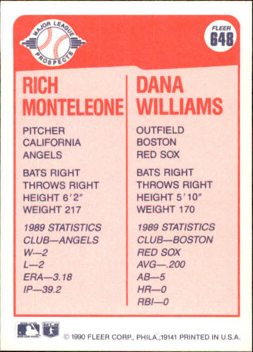 1990 Rich Monteleone / Dana Williams Fleer Baseball Card #648