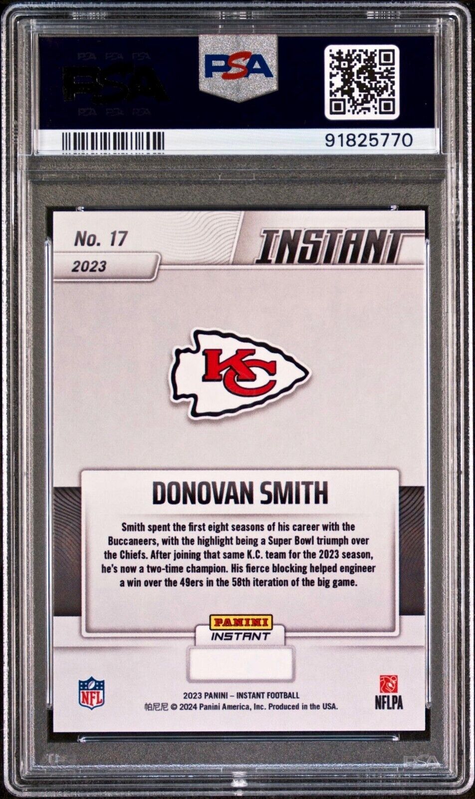 Donovan Smith 2023 Panini NFL Superbowl Champions #17 Card PSA 9 Mint