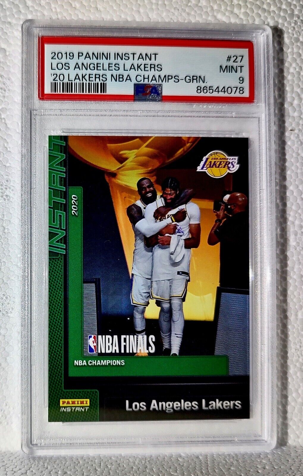 LeBron James & Anthony Davis 2020 Panini NBA Champions #27 Card 10/10 PSA 9 Mint