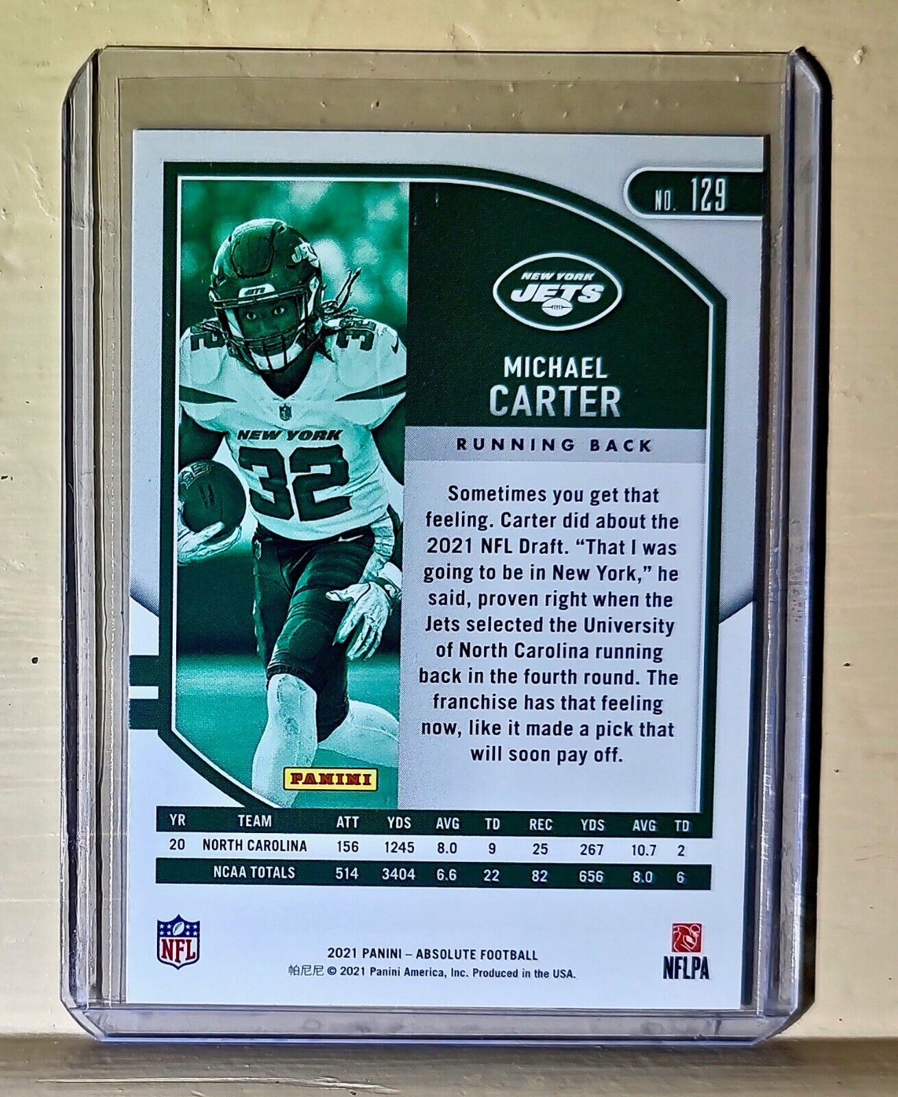 Michael Carter 2021 Panini NFL Absolute Football #129 Rookie Card New York Jets