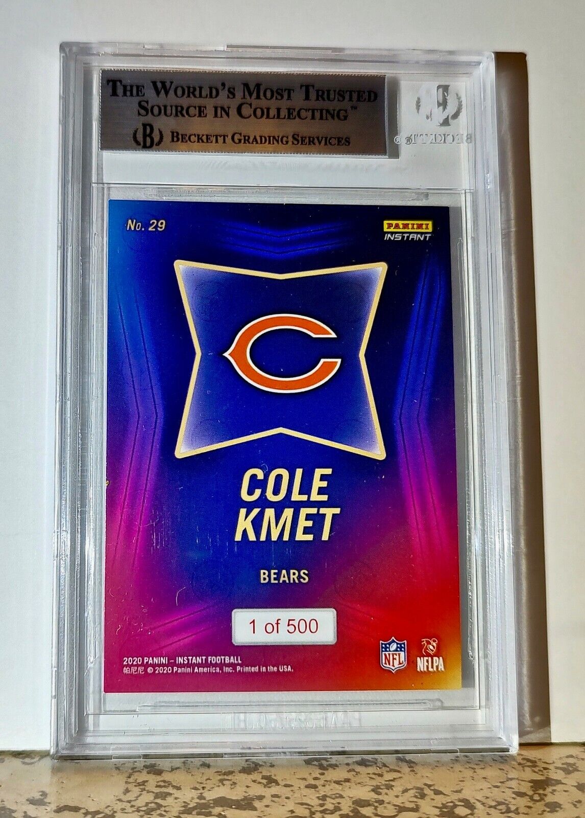 Cole Kmet 2020 Panini NFL #29 Draft Night Rookie Card 1 of 500 BGS 9 Mint Bears