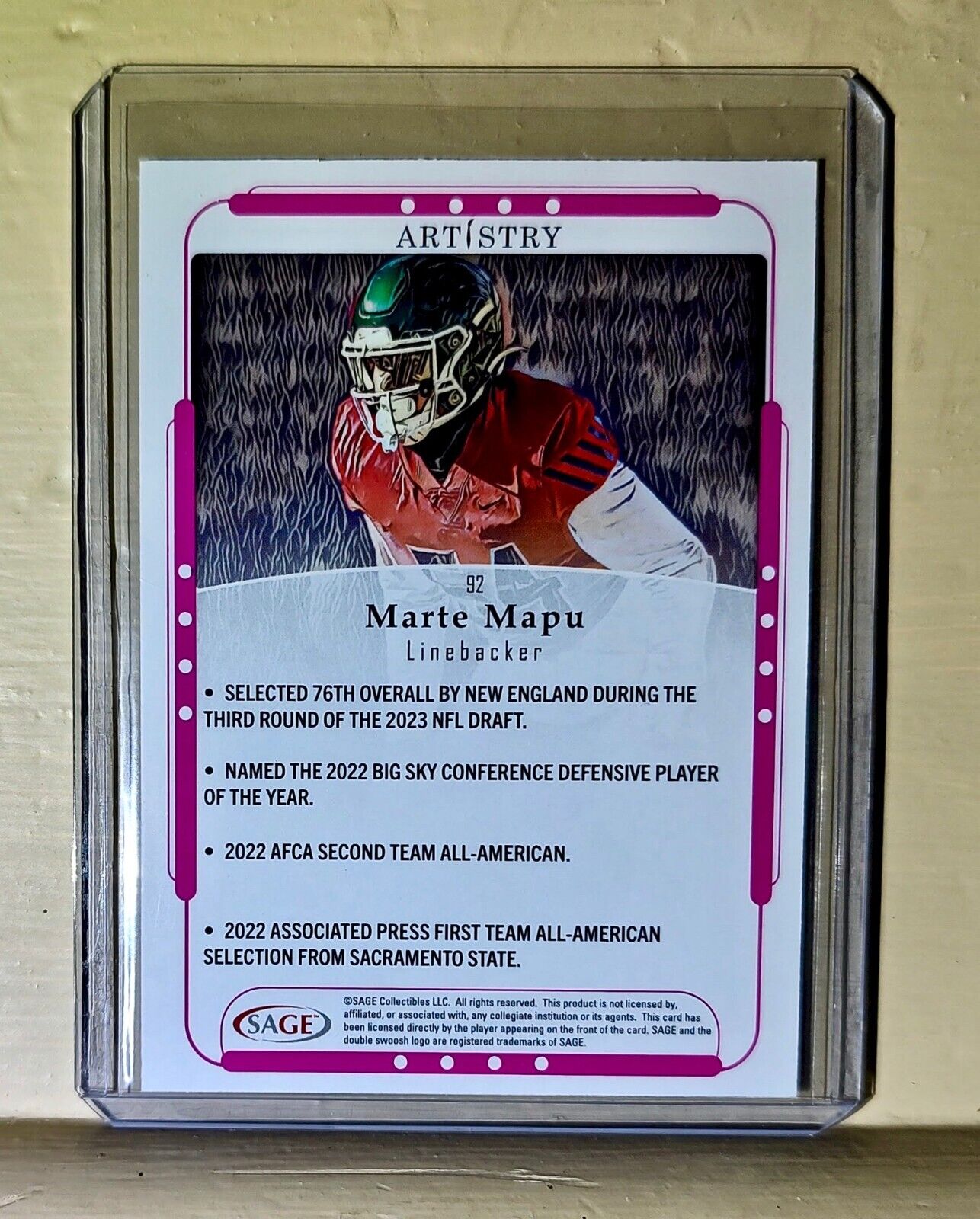 Marte Mapu 2023 SAGE NFL Artistry Football #92 Card