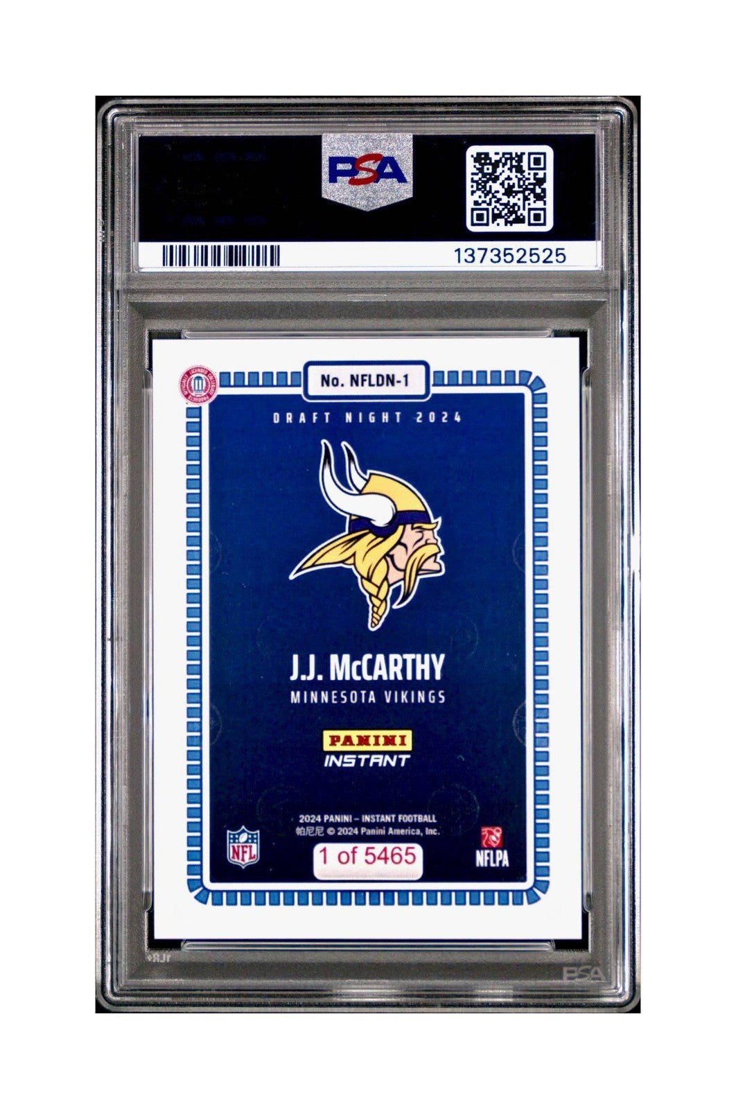 J.J. McCarthy 2023 Panini Instant Draft Night #NFLDN-1 PSA 9 Mint