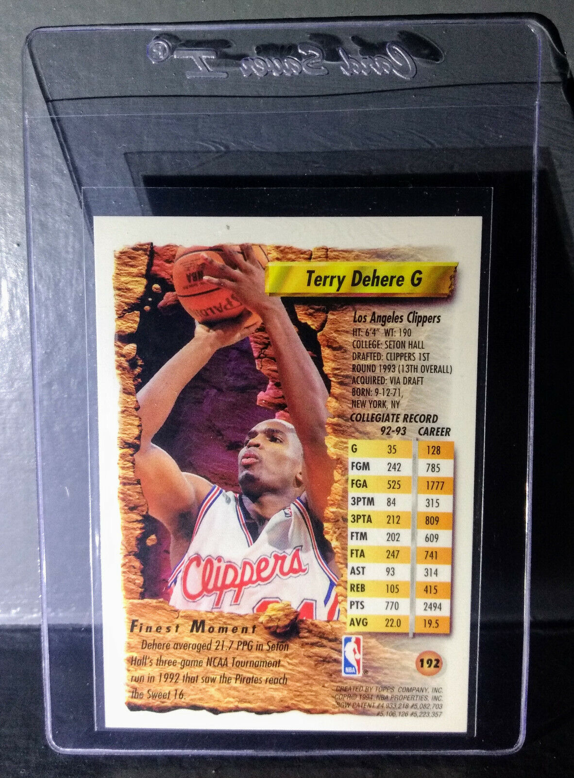 1993-94 Topps Finest Terry Dehere #192 Rookie Basketball Card