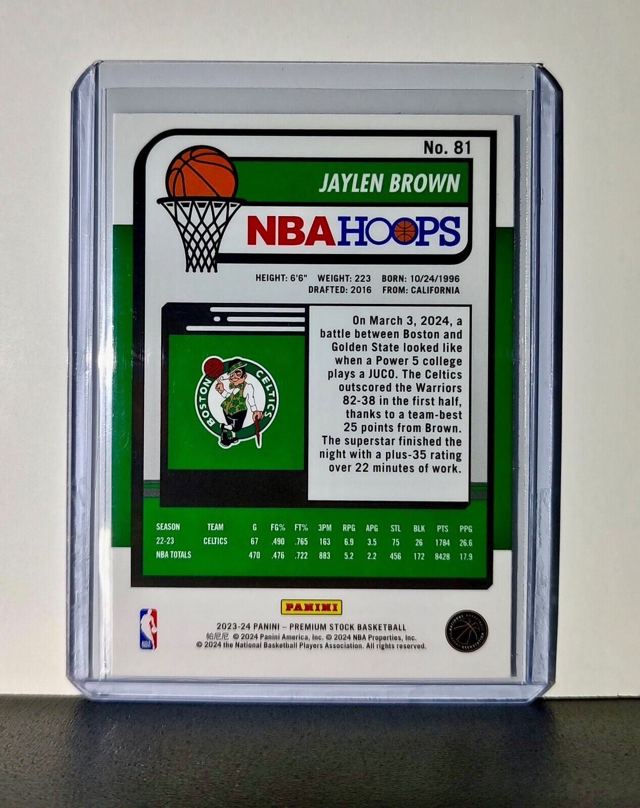 Jaylen Brown 2023-24 Panini Premium Stock NBA Hoops #81 Card Boston Celtics
